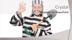  Presentation with prison - Cool new presentation theme with prison inmate with spade isolated on white backdrop and a light gray colored foreground