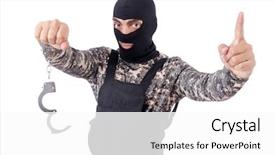  Presentation with white - Presentation theme featuring prison officers - soldier with handcuffs isolated background and a white colored foreground