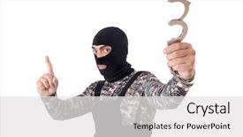  Presentation with futuristic combat soldier - Beautiful slide deck featuring prison officers - soldier with handcuffs isolated backdrop and a white colored foreground