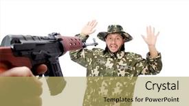  Presentation with weapons - Audience pleasing presentation theme consisting of prison officers - soldier with weapons isolated backdrop and a yellow colored foreground