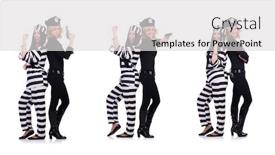  Presentation with police police - Colorful PPT theme enhanced with prisoner and police isolated on the white backdrop and a light gray colored foreground