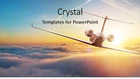  Presentation with business travel - Colorful PPT theme enhanced with private airplane jetliner flying above backdrop and a light blue colored foreground