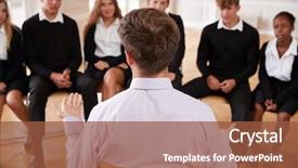  Presentation with group discussion - PPT theme featuring private club - group of teenage students having background and a tawny brown colored foreground
