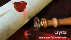  Presentation with parchment paper - Theme having private confidential document stamp - roll of parchment paper sealed background and a wine colored foreground