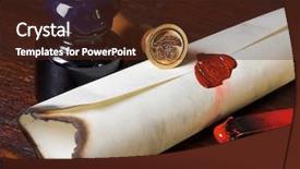  Presentation with parchment paper - Theme having private confidential document stamp - sealed roll of parchment paper background and a tawny brown colored foreground