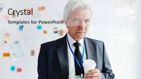  Presentation with child drinking water from glass - Theme having private investigators - experienced grey-haired investigator with glass background and a sky blue colored foreground