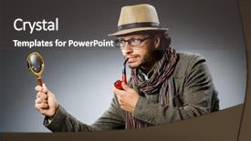  Presentation with detective magnifying glass - Audience pleasing presentation theme consisting of private investigators - funny detective with smoking pipe backdrop and a dark gray colored foreground