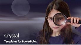  Presentation with blonde holding magnifying glass - Beautiful PPT layouts featuring private investigators - girl holding magnifying glas backdrop and a  colored foreground