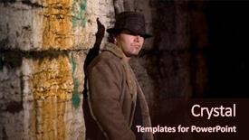  Presentation with powder coat - PPT layouts having private investigators - man with hat and coat background and a  colored foreground