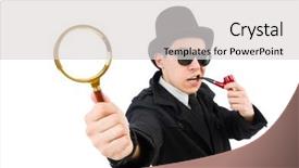  Presentation with detective magnifying glass - Slide set with private investigators - young detective with pipe background and a light gray colored foreground