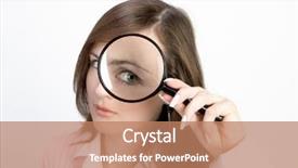  Presentation with magnifying glass - Colorful PPT layouts enhanced with private investigators - young woman holding magnifying glass backdrop and a coral colored foreground