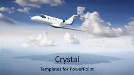  Presentation with jet airplane - Presentation with private jet - airplane flying over an island background and a light blue colored foreground