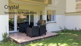  Presentation with outdoor furniture - Slide set having private patio and outdoor furniture background and a  colored foreground