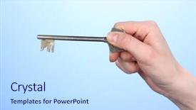  Presentation with key - PPT theme enhanced with private security - key in hand on blue background and a sky blue colored foreground