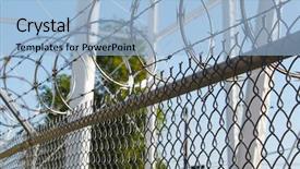  Presentation with razor - Cool new slide deck with private security - large metal fence with barbwire backdrop and a light blue colored foreground