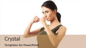  Presentation with military - Cool new presentation theme with private security - portrait of woman in military backdrop and a coral colored foreground