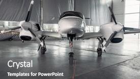  Presentation with hangar - PPT theme having private turbo-propeller airplane background and a dark gray colored foreground