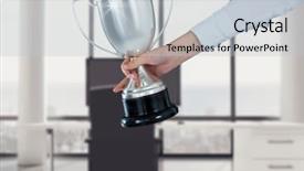  Presentation with prize - Presentation theme enhanced with prize day - business hand with trophy background and a  colored foreground