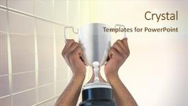  Presentation with hands holding - Beautiful PPT theme featuring prize day - cropped hands holding trophy backdrop and a cream colored foreground