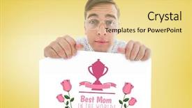  Presentation with yellow - Presentation design having prize day - geeky hipster smiling and showing background and a blonde colored foreground