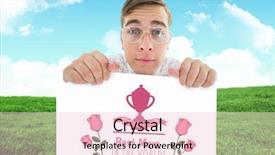  Presentation with field - Cool new PPT theme with prize day - geeky hipster smiling and showing backdrop and a  colored foreground