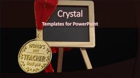  Presentation with prize - Cool new slide deck with prize day - golden medal with mini blackboard backdrop and a wine colored foreground