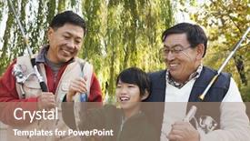  Presentation with multi ethnics - Audience pleasing PPT theme consisting of prize day - multi-generational men fishing portrait backdrop and a coral colored foreground