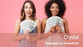  Presentation with cheerful - Colorful slide set enhanced with two cheerful young girls dressed backdrop and a coral colored foreground