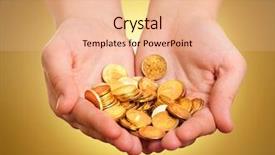  Presentation with prize - Slides with prize giving - hands with gold coins background and a lemonade colored foreground