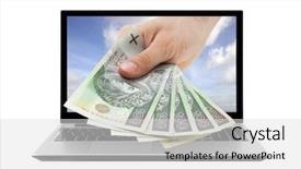  Presentation with clipping - PPT theme with prize giving - laptop and hand with polish background and a light gray colored foreground