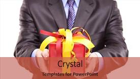  Presentation with prize - PPT theme with prize giving - man holding a present background and a red colored foreground