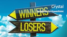  Presentation with sky - PPT theme enhanced with prize giving - winners - losers signpost background and a teal colored foreground
