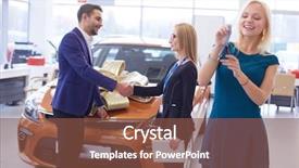  Presentation with car dealer - PPT theme having prize giving - woman receiving car keys background and a tawny brown colored foreground