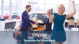  Presentation with car dealer - Audience pleasing slides consisting of prize giving - woman receiving car keys backdrop and a ocean colored foreground
