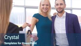  Presentation with car dealer - Beautiful slides featuring prize giving - woman receiving car keys backdrop and a ocean colored foreground