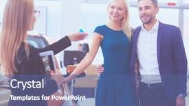  Presentation with car dealer - PPT layouts consisting of prize giving - woman receiving car keys background and a ocean colored foreground