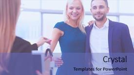  Presentation with car dealer - Colorful PPT layouts enhanced with prize giving - woman receiving car keys backdrop and a teal colored foreground