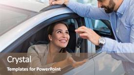  Presentation with car dealer - Presentation design with prize giving - woman receiving car keys background and a violet colored foreground