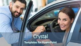  Presentation with car dealer - Slide set having prize giving - woman receiving car keys background and a ocean colored foreground