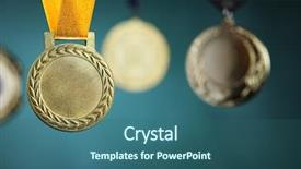 Presentation with prize - Slides consisting of prize podium - selective focus on the medal background and a ocean colored foreground