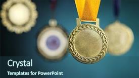  Presentation with prize - Slides featuring prize podium - selective focus on the medal background and a ocean colored foreground