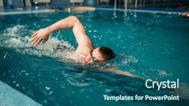  Presentation with swimming pool - Beautiful PPT layouts featuring pro athletes - male swimmer swims on workout backdrop and a ocean colored foreground