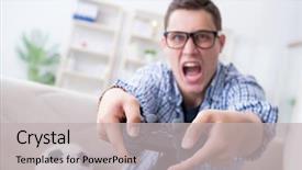  Presentation with computer games - Beautiful slides featuring pro football - young man playing computer games backdrop and a light gray colored foreground