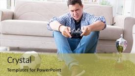  Presentation with computer games - PPT theme having pro football - young man playing computer games background and a yellow colored foreground