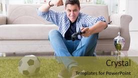  Presentation with computer games - Slide deck consisting of pro football - young man playing computer games background and a gold colored foreground