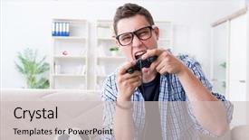  Presentation with computer games - PPT layouts with pro football - young man playing computer games background and a light gray colored foreground