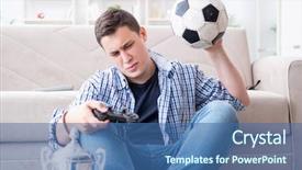  Presentation with computer games - Colorful presentation theme enhanced with pro football - young man playing computer games backdrop and a ocean colored foreground