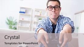  Presentation with computer games - Presentation theme featuring pro football - young man playing computer games background and a light gray colored foreground