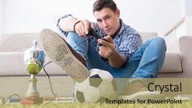 Presentation with computer games - Amazing PPT theme having pro football - young man playing computer games backdrop and a yellow colored foreground
