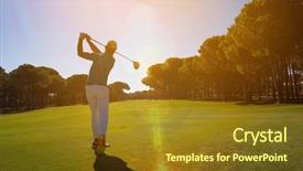  Presentation with golf course - Colorful PPT layouts enhanced with pro golf player shot ball backdrop and a tawny brown colored foreground